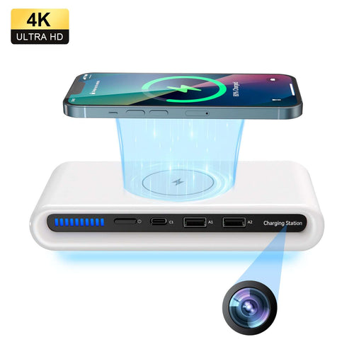 Discreet 3-in-1 charging hub spy camera with 1080P WiFi, USB ports, and motion alerts.