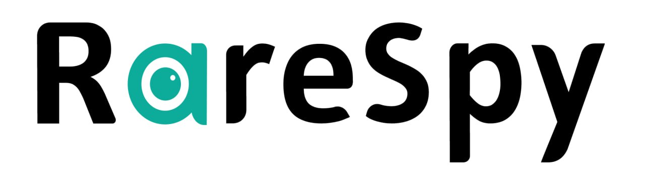 RareSpy logo featuring bold typography with a unique eye design in teal color.