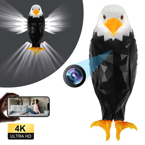 Eagle wall lamp with hidden camera, showcasing 4K recording and motion detection for discreet outdoor security.