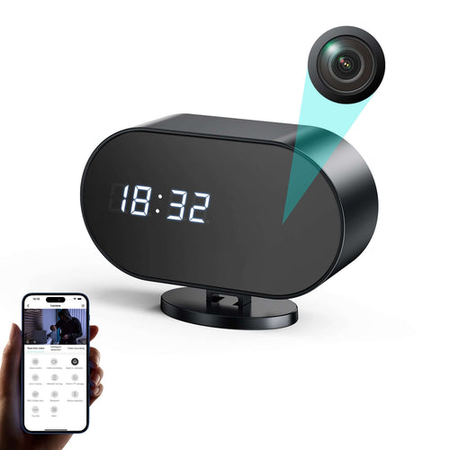 The Guardian Clock: Discreet 4K WiFi Security Camera with digital display and hidden lens.