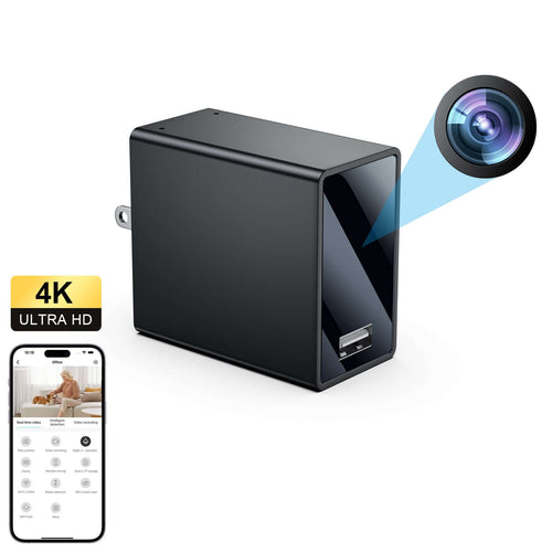 Connect the WiFi Hidden Pinhole Camera in wall plug design, featuring 4K Ultra HD video quality and app control.