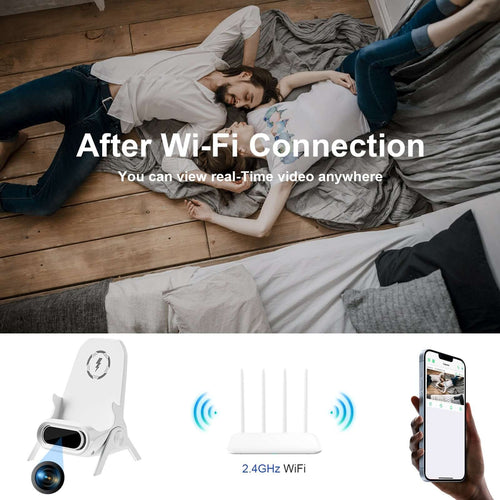 WiFi 1080P Wireless Charger Camera with Motion Detection for Home Security with real-time video features.