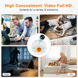 E27 WiFi bulb base spy camera showcasing its high concealment in various scenarios: meeting, interior, thief, and pet.