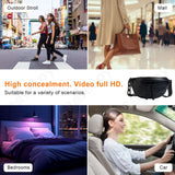 Lifestyle photo showcasing a discreet backpack camera for outdoor, mall, home, and car use, highlighting full HD video and high concealment.