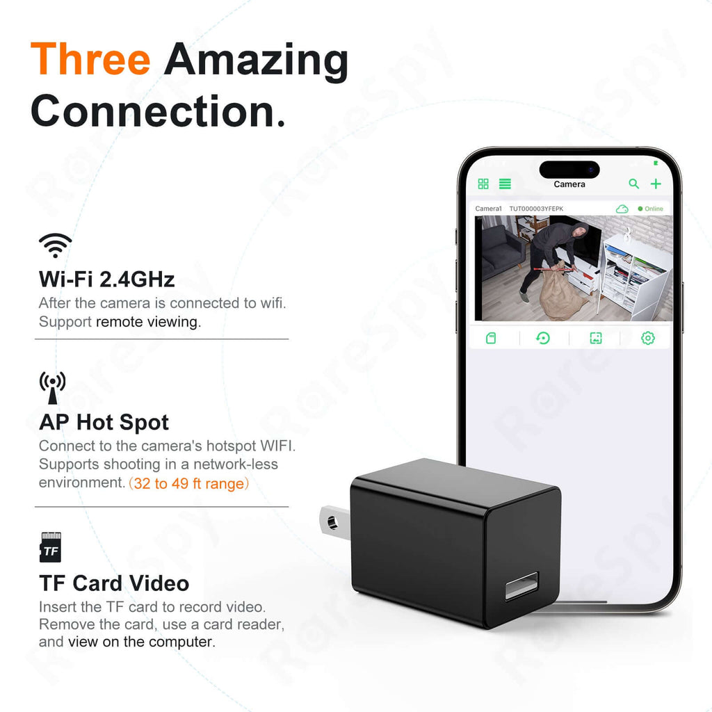 Chargeable Camera 1080P USB Charger Camera with Motion Detection, Loop Recording & Remote ...