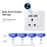 Image showing 13A wall socket with dual USB ports and storage options for hidden camera TF cards.