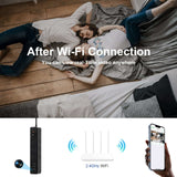 WiFi hidden camera power strip with USB ports and phone showing real-time video monitoring capabilities.
