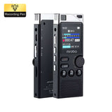 Professional digital voice recorder showing LCD display, playback controls, and sleek design, ideal for high-quality audio capture.
