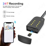 USB night light spy camera for 24/7 recording, remote viewing, and TF card storage.