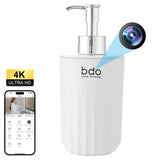 Hand sanitizer bottle spy camera with 4K HD recording, motion detection, and discreet design for covert surveillance.