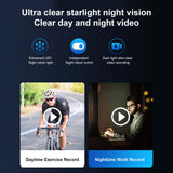 An infographic comparing daytime and nighttime recording capabilities of the mini camera with starlight night vision.