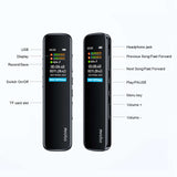 Smart Voice Recorder features USB, display, headphone jack, record/save, TF card slot, and volume controls.