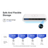 Wireless charging hub with storage options and spy camera features, supporting up to 256GB TF card for flexible surveillance.