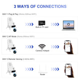 Infographic showing 3 connection methods for a WiFi hidden camera wireless charger: Plug & Play, AP Mode, and Remote Viewing.