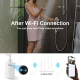 Woman in shower with hand sanitizer bottle spy camera; view live video via Wi-Fi on smartphone.
