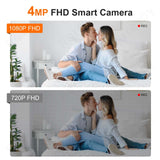 Image comparing 4MP FHD smart camera videos: 1080P vs 720P, showcasing detail and clarity in each resolution.