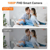 Comparison of 1080P FHD and 720P HD smart camera images, showcasing clear detail versus lower resolution.