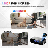 Image comparison showing 1080P FHD and 720P HD video quality for a spy camera with a clear view of a child and dog.