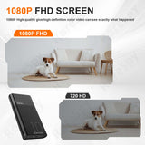 Side-by-side comparison of 1080P FHD and 720P HD screens showcasing a dog on a rug.