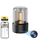 WiFi hidden camera candlelight aroma diffuser, 4K HD with remote viewing and motion detection features.