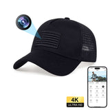 WiFi hidden camera baseball cap with 4K HD lens for discreet surveillance and remote viewing.