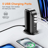 5-port USB charging tower with quick charger, blending functionality with discreet monitoring features.