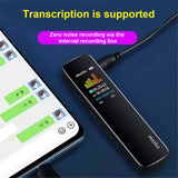 Smart Voice Recorder showing transcription support and zero noise recording via internal line.