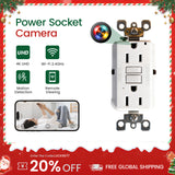 GFCI Steckdosenkamera mit 1080P WiFi, Bewegungsalarm und 64GB Speicher