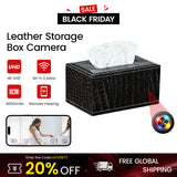 Elegant Leather Tissue Holder with 1080P WiFi Camera and Motion Detection