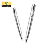 Silver digital voice recorder pen set showcasing compact design and audio recording feature, ideal for professionals and students.