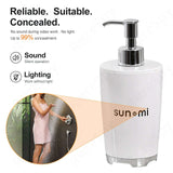 Hand sanitizer bottle disguise for hidden camera, features silent operation and no lighting during use.