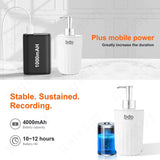 Hand sanitizer bottle spy camera with mobile power feature, showcasing 4000mAh battery and extended recording time.