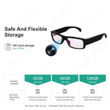 4K spy recording glasses with flexible SD card storage options for continuous video recording.