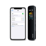 Smart Voice Recorder alongside smartphone, showcasing AI features and user interface for professional audio recording.