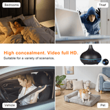 Calming ultrasonic aroma diffuser with hidden camera suitable for homes, vehicles, and pet safety, providing HD video monitoring.