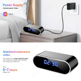 1080P WiFi alarm clock spy camera with Type-C power, showing time display and features for uninterrupted video.