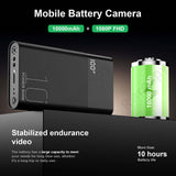 Mobile battery camera showcasing 10000mAh capacity and 1080P FHD video for stealthy surveillance.