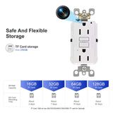 Discreet GFCI outlet with hidden camera and TF card storage options for flexible surveillance.