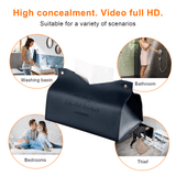 Luxury tissue box hidden camera showcasing HD video recording for discreet surveillance in various scenarios.