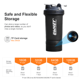 Protein shaker bottle with hidden camera features flexible storage options for captured videos, max 256GB TF card.