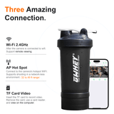 Protein shaker bottle with hidden camera features Wi-Fi connection, AP hot spot, and TF card video recording.