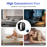 Intelligent spy watch with hidden camera, suitable for various environments like bedrooms, interiors, and pets.