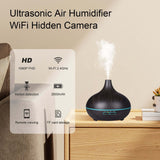 Ultrasonic air humidifier with hidden WiFi camera, 1080P HD, 2600mAh battery, remote viewing, and motion detection.
