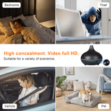 Calming ultrasonic aroma diffuser with hidden camera suitable for homes, vehicles, and pet safety, providing HD video monitoring.