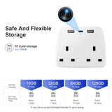 WiFi hidden camera UK socket with USB ports and storage options for flexible surveillance