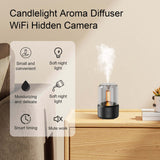 WiFi hidden camera aroma diffuser displaying soft night light and features like smart timing and mute work.