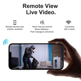 User remotely viewing live video from a hidden camera, showcasing motion detection feature on a smartphone.